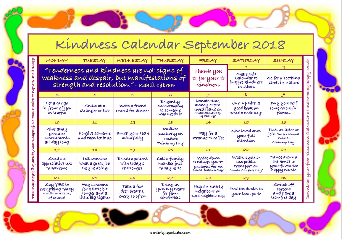 Kindness Calendars Page 2 make today happy