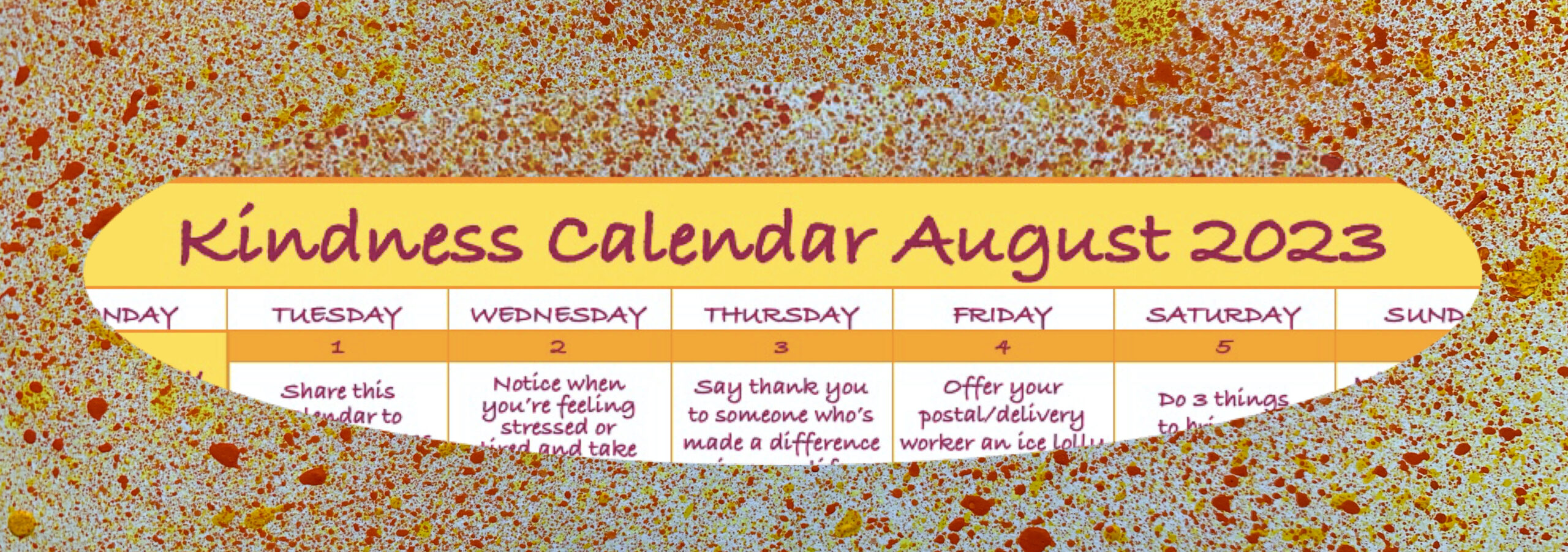 Kindness Calendar August 2023 make today happy